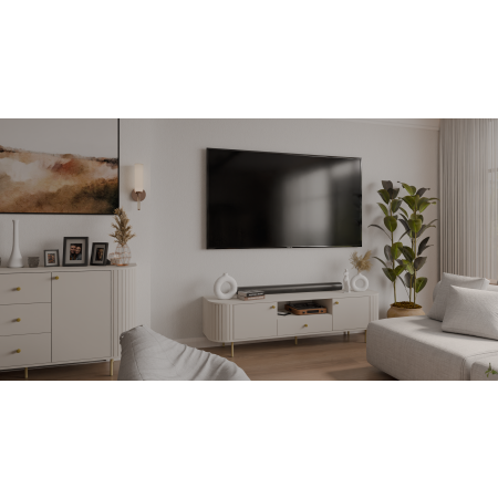 Komoda pod TV beżowa 180 cm zaokrąglone boki frez 321 OLIVO